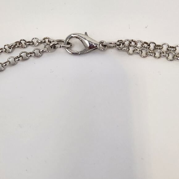 Multi Chain Hammered Disc Silver Tone Long Chain Necklace Layered Casual Jewelry - Picture 3 of 4